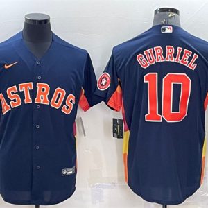 Houston Astros #10 Yuli Gurriel Navy With Patch Cool Base Stitched Jersey