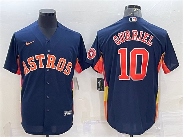Houston Astros #10 Yuli Gurriel Navy With Patch Cool Base Stitched Jersey