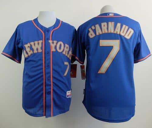 Mets #7 Travis D'Arnaud Blue(Grey NO.) Alternate Road Cool Base Stitched Jersey