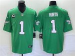 Philadelphia Eagles #1 Jalen Hurts Green Vapor Limited With C Patch Stitched Jersey