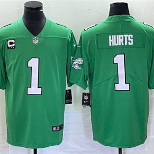 Philadelphia Eagles #1 Jalen Hurts Green Vapor Limited With C Patch Stitched Jersey