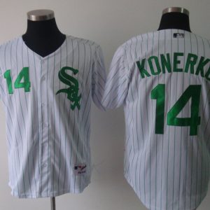 White Sox #14 Paul Konerko White Green Strip Stitched Jersey