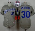 Royals #30 Yordano Ventura Grey Road Cool Base W 2015 World Series Patch Stitched Jersey