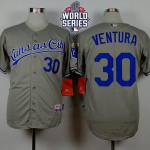 Royals #30 Yordano Ventura Grey Road Cool Base W 2015 World Series Patch Stitched Jersey