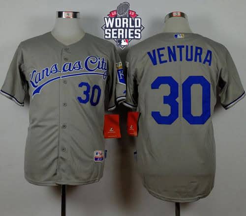 Royals #30 Yordano Ventura Grey Road Cool Base W 2015 World Series Patch Stitched Jersey