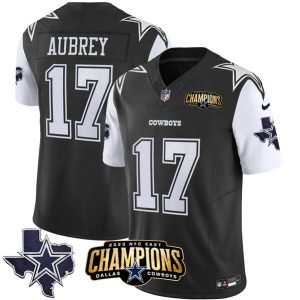Dallas Cowboys #17 Brandon Aubrey Black White 2023 F.U.S.E. NFC East Champions Ptach Stitched Jersey