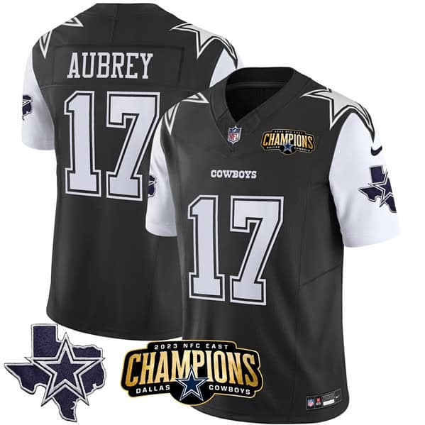 Dallas Cowboys #17 Brandon Aubrey Black White 2023 F.U.S.E. NFC East Champions Ptach Stitched Jersey