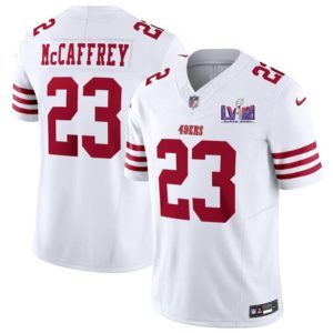 San Francisco 49ers #23 Christian McCaffrey White 2024 F.U.S.E. Super Bowl LVIII Patch Vapor Untouchable Limited Stitched Jersey