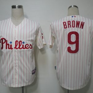 Phillies #9 Domoic Brown White Red Strip Stitched Jersey