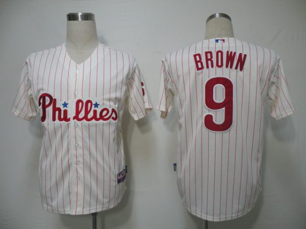 Phillies #9 Domoic Brown White Red Strip Stitched Jersey
