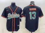 Miami Dolphins #13 Dan Marino Black With Patch Cool Base Stitched Baseball Jersey