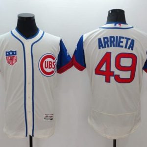 Cubs #49 Jake Arrieta Cream Blue Flexbase Authentic Collection 1942 Turn Back The Clock Stitched Jersey