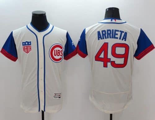 Cubs #49 Jake Arrieta Cream Blue Flexbase Authentic Collection 1942 Turn Back The Clock Stitched Jersey