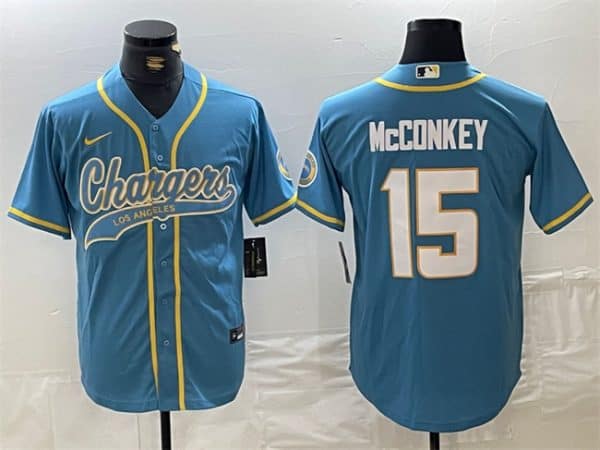 Los Angeles Chargers #15 Ladd McConkey Blue Cool Base Stitched Jersey