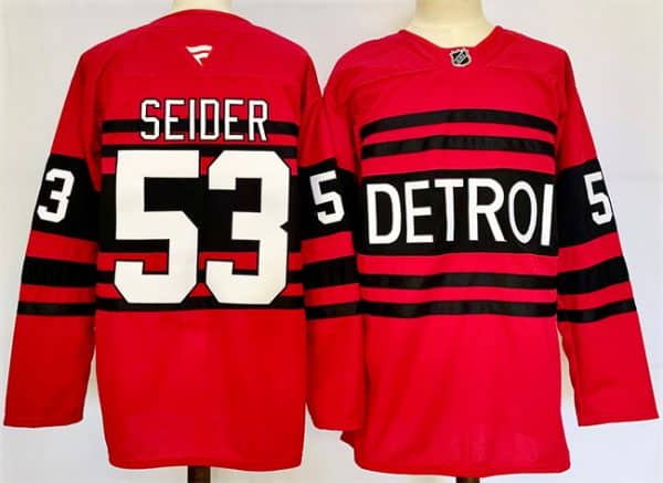 Detroit Red Wings 53 Moritz Seider Red 2024-25 Reverse Retro Stitched Jersey