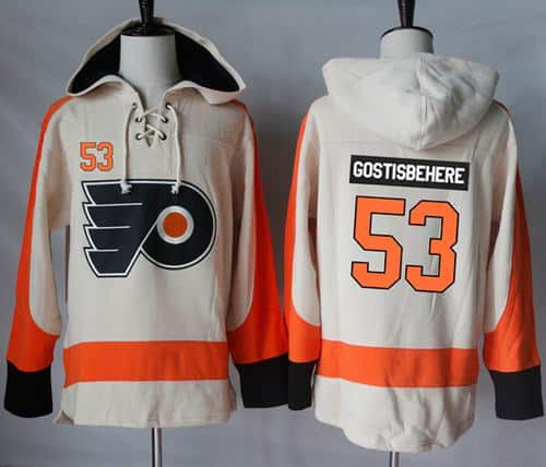 Flyers #53 Shayne Gostisbehere Cream Sawyer Hooded Sweatshirt Stitched Jersey