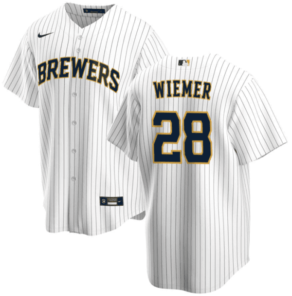Milwaukee Brewers #28 Joey Wiemer White Cool Base Stitched Jersey
