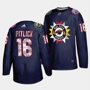 Minnesota Wild #16 Rem Pitlick 2021 22 Navy Native American Heritage Day Stitched Jersey