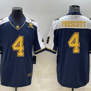 Dallas Cowboys #4 Dak Prescott Navy Gold Edition With 1960 Patch Limited Stitched Football Jersey