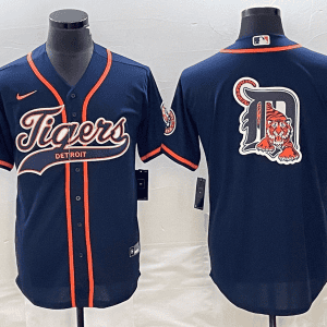 Detroit Tigers Navy Team Big Logo Cool Base Stitched Jersey