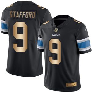 Lions #9 Matthew Stafford Black Stitched Limited Gold Rush Nike Jersey
