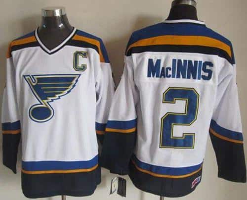 Blues #2 Al MacInnis White Navy CCM Throwback Stitched Jersey