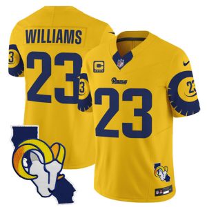 Los Angeles Rams #23 Kyren Williams Gold 2025 4-Star C Patch F.U.S.E. V2 Limited Stitched Jersey