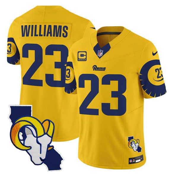 Los Angeles Rams #23 Kyren Williams Gold 2025 4-Star C Patch F.U.S.E. V2 Limited Stitched Jersey