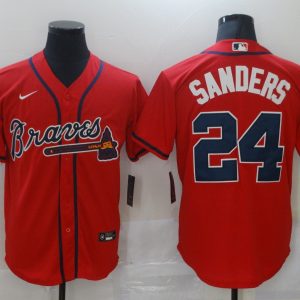 Atlanta Braves #24 Deion Sanders Red Stitched Jersey