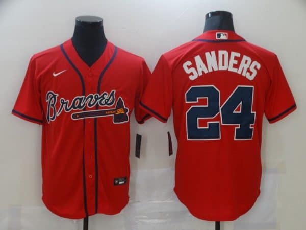 Atlanta Braves #24 Deion Sanders Red Stitched Jersey