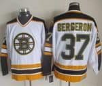 Bruins #37 Patrice Bergeron White Black CCM Throwback Stitched Jersey