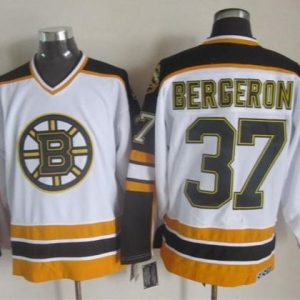 Bruins #37 Patrice Bergeron White Black CCM Throwback Stitched Jersey
