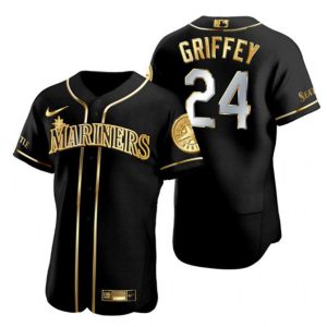 Seattle Mariners #24 Ken Griffey Black Gold Edition Flex Base Stitched Jersey