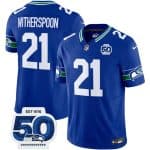 Seattle Seahawks #21 Devon Witherspoon Royal 2025 F.U.S.E 50th Anniversary Patch Throwback Vapor Limited Football Stitched Jersey
