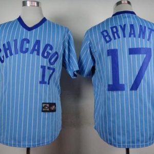 Cubs #17 Kris Bryant Blue(White Strip) Cooperstown Throwback Stitched Jersey