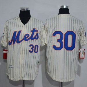 Mitchell And Ness 1969 Mets #30 Nolan Ryan Cream(Blue Strip) Throwback Stitched Jersey