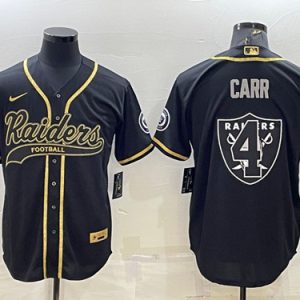 Las Vegas Raiders #4 Derek Carr Black Gold Team Big Logo With Patch Cool Base Stitched Baseball Jersey