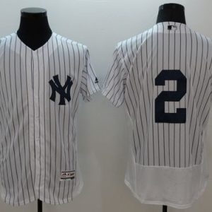 Yankees #2 Derek Jeter White Strip Flexbase Authentic Collection Stitched Jersey