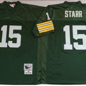 Mitchell And Ness 1969 Packers #15 Bart Starr Green Throwback Stitched Jersey