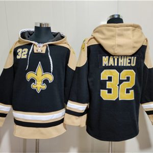 New Orleans Saints #32 Tyrann Mathieu Black Ageless Must-Have Lace-Up Pullover Hoodie