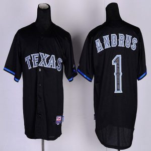 Rangers #1 Elvis Andrus Black Fashion Stitched Jersey