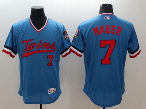 Twins #7 Joe Mauer Light Blue Flexbase Authentic Collection Cooperstown Stitched Jersey