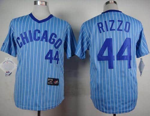 Cubs #44 Anthony Rizzo Blue(White Strip) Cooperstown Throwback Stitched Jersey