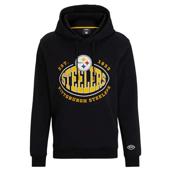 Pittsburgh Steelers Black BOSS X Touchback Pullover Hoodie