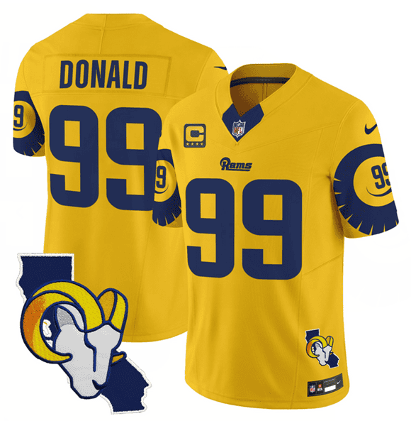 Los Angeles Rams #99 Aaron Donald Gold 2025 4-Star C Patch F.U.S.E. V2 Limited Stitched Jersey