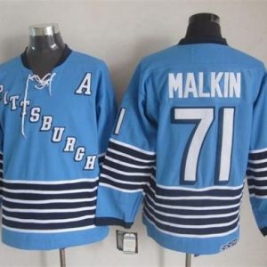 Penguins #71 Evgeni Malkin Light Blue CCM Throwback Stitched Jersey
