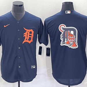 Detroit Tigers Navy Orange Team Big Logo Cool Base Stitched Jersey