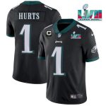 Philadelphia Eagles #1 Jalen Hurts Black Super Bowl LVII Patch And 2-Star C Patch Vapor Untouchable Limited Stitched Jersey
