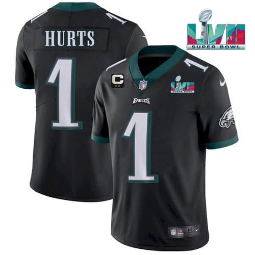 Philadelphia Eagles #1 Jalen Hurts Black Super Bowl LVII Patch And 2-Star C Patch Vapor Untouchable Limited Stitched Jersey