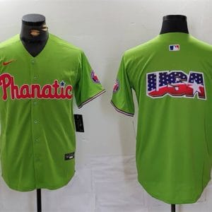 Philadelphia Phillies Team Big Logo Green With Patch Stitched Jersey